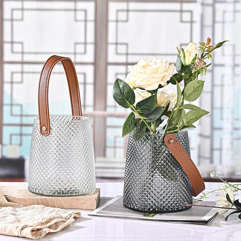 Creative Leather Tote Glass Vase Set