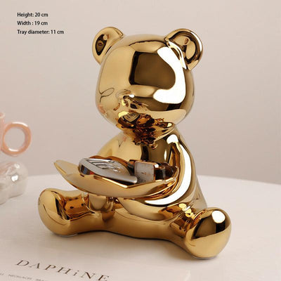 Chrome Bear Trinket & Key Holder Home Decor.