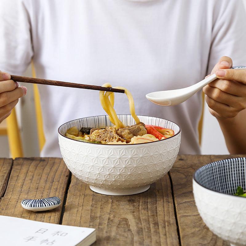 6 Inch Japanese Striped Ceramic Bowl.