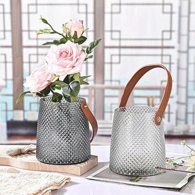 Creative Leather Tote Glass Vase Set