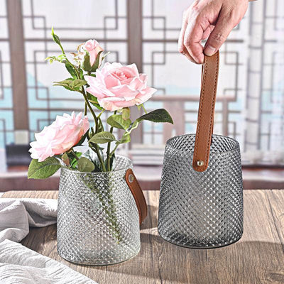 Creative Leather Tote Glass Vase Set