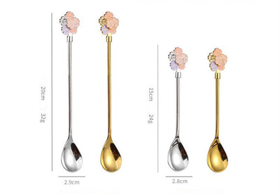 2 Piece Cherry Blossom Stainless Steel Coffee & Dessert Spoon Set (Gold & Silver)