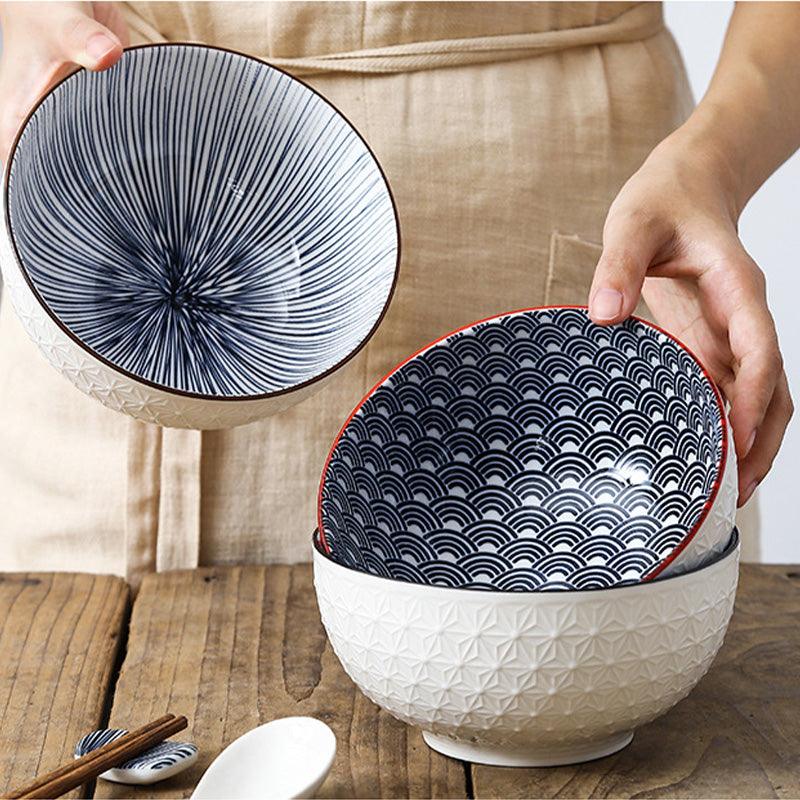 6 Inch Japanese Striped Ceramic Bowl.