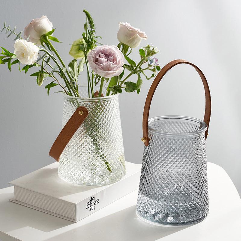 Creative Leather Tote Glass Vase Set