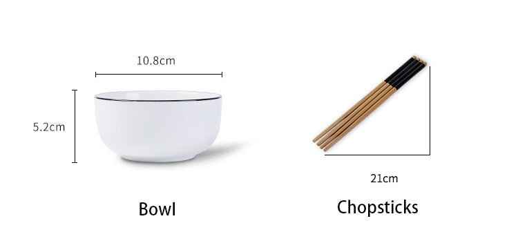 4 Piece Panda Ceramic Salad Bowl and Chopsticks Set