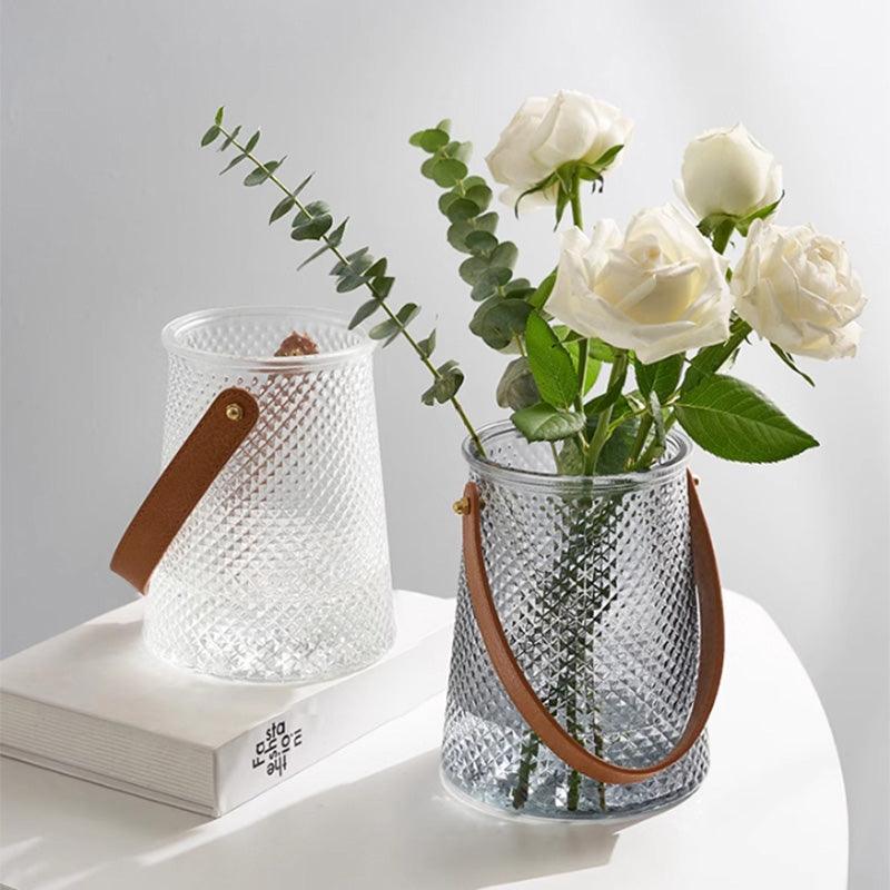 Creative Leather Tote Glass Vase Set