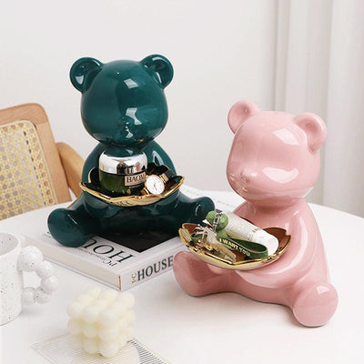 Chrome Bear Trinket & Key Holder Home Decor.