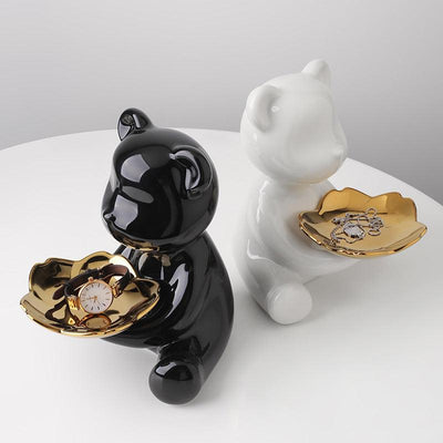 Chrome Bear Trinket & Key Holder Home Decor.