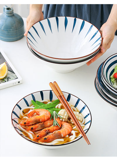 8 Inch Patterned Ceramic Bowl in Navy