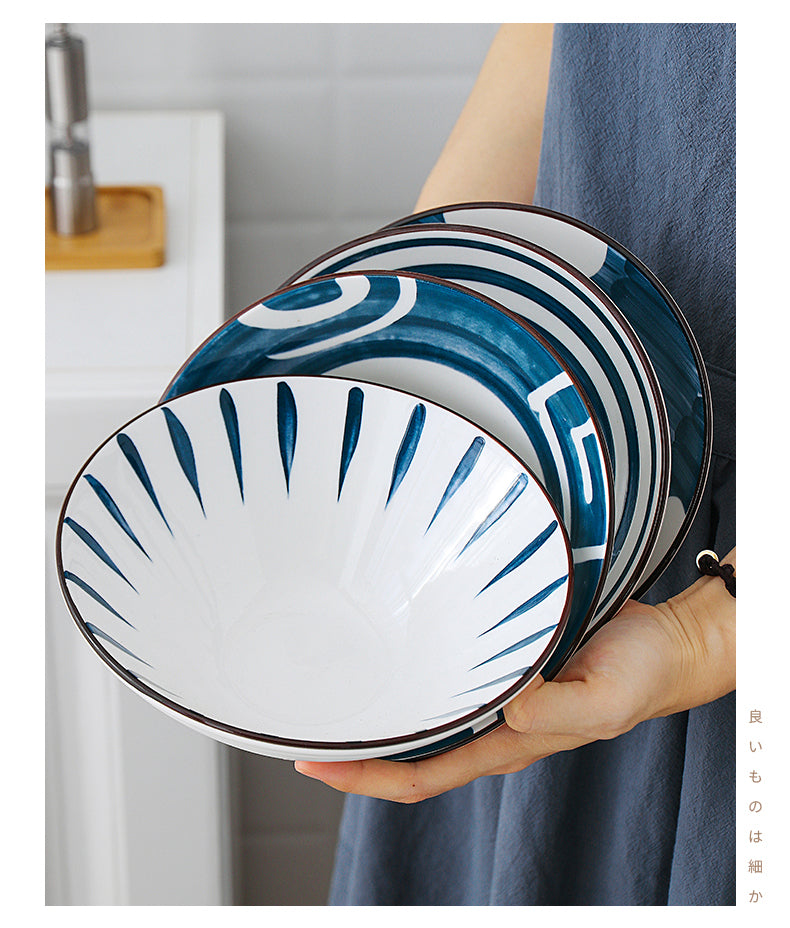 8 Inch Patterned Ceramic Bowl in Navy