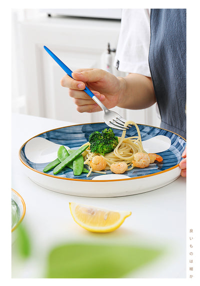 10 Inch Patterned Ceramic Plate in Navy