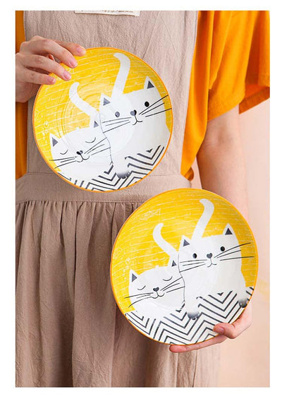 8 Inch Cartoon Cat Ceramic Plate.