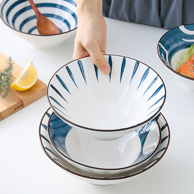 8 Inch Patterned Ceramic Bowl in Navy