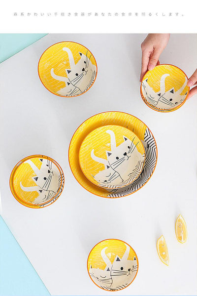 8 Inch Cartoon Cat Ceramic Plate.