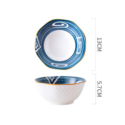 13cm Patterned Ceramic Bowl in Navy