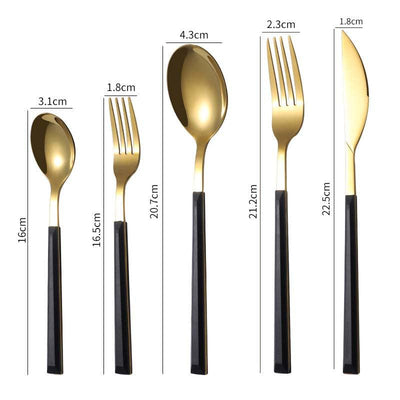 5 Piece Black Handle and Stainless Steel Cutlery Set, Dinnerware Set.