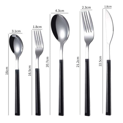 5 Piece Black Handle and Stainless Steel Cutlery Set, Dinnerware Set.