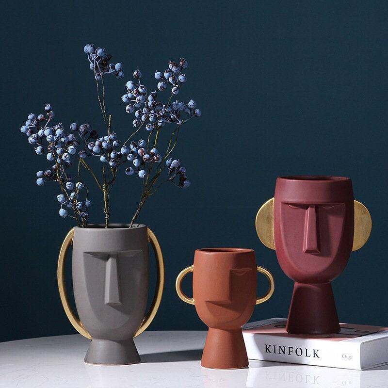 Modern Art Human Face Ceramic Vase Home Decor Abstract Vases