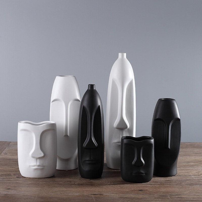 Ceramic Face Vases, Home Decor Ceramic Vases, Nordic Style Vase, Black&White, Decor gift