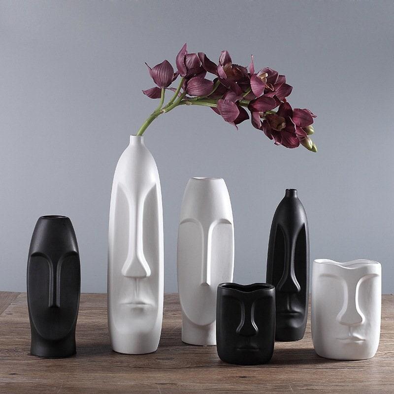 Ceramic Face Vases, Home Decor Ceramic Vases, Nordic Style Vase, Black&White, Decor gift