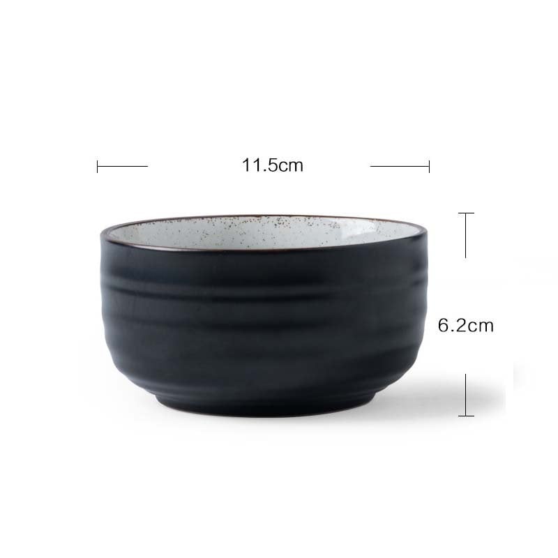 Weston Classic Salad Bowl, Porcelain Rice Bowl, Soup Bowl, 5 inches in Black and White