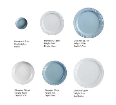 Classic European rim dinner plate, Ceramic dinnerware in Light Blue and White