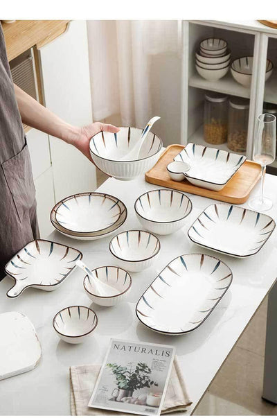 Striped Rim Design Modern Ceramic Tableware, Stylish Japanese Design Pattern