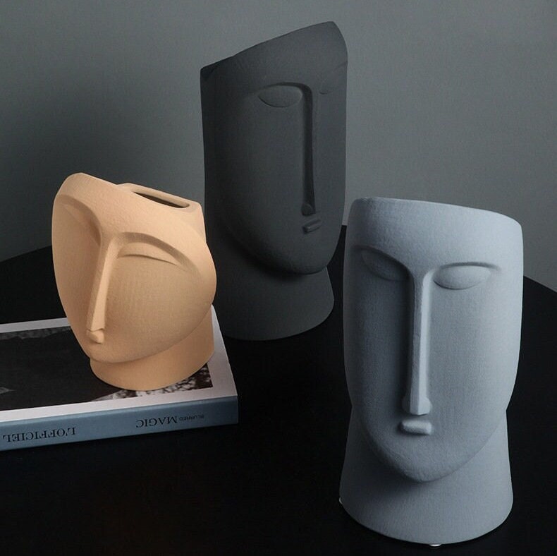 Abstract Face Ceramic Vase, Modern Minimalist Vase