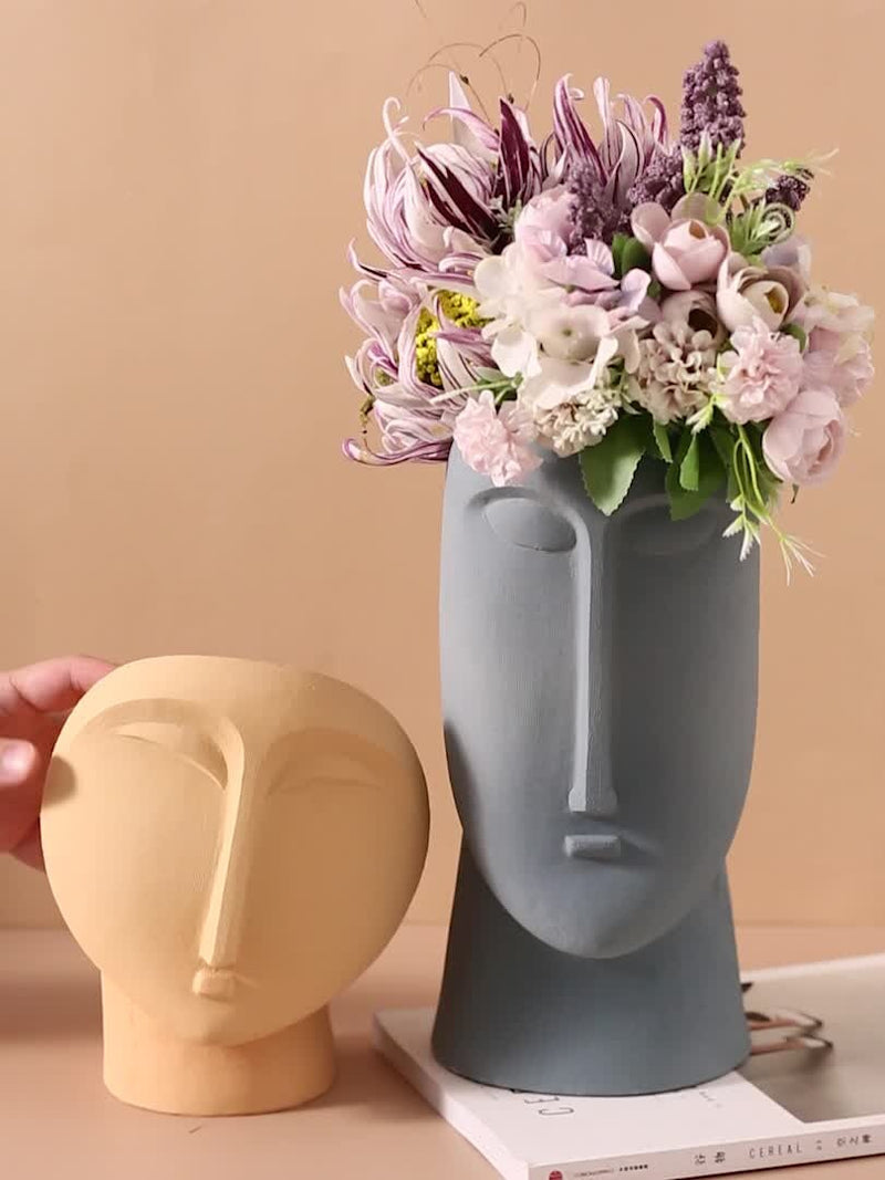 Abstract Face Ceramic Vase, Modern Minimalist Vase