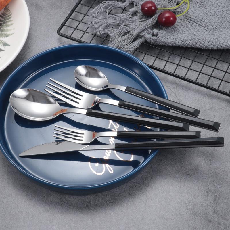 5 Piece Black Handle and Stainless Steel Cutlery Set, Dinnerware Set.