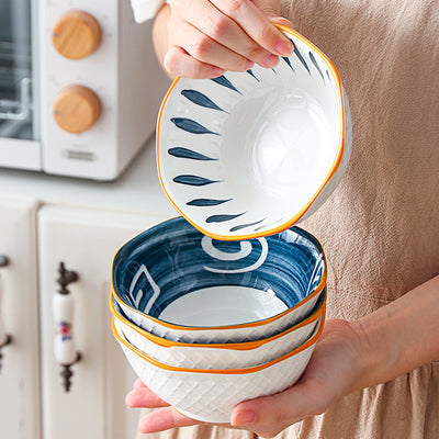 13cm Patterned Ceramic Bowl in Navy