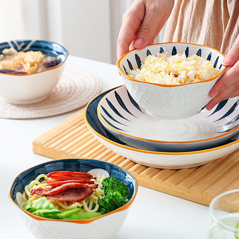 13cm Patterned Ceramic Bowl in Navy