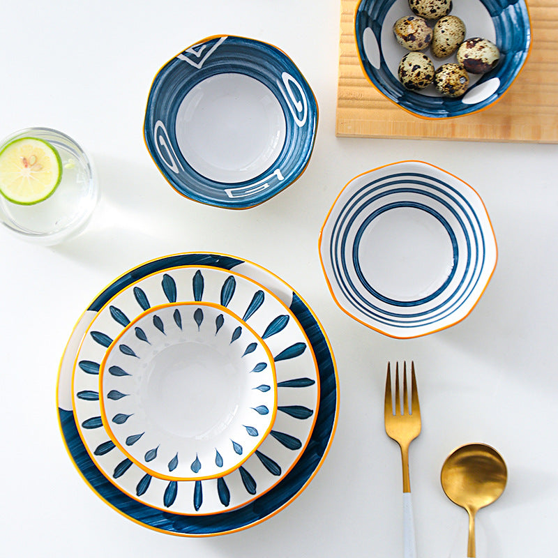 13cm Patterned Ceramic Bowl in Navy