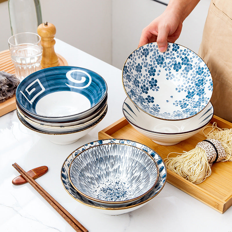 8 Inch Patterned Ceramic Bowl in Navy