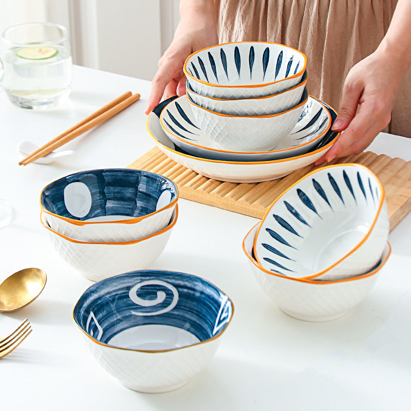 13cm Patterned Ceramic Bowl in Navy